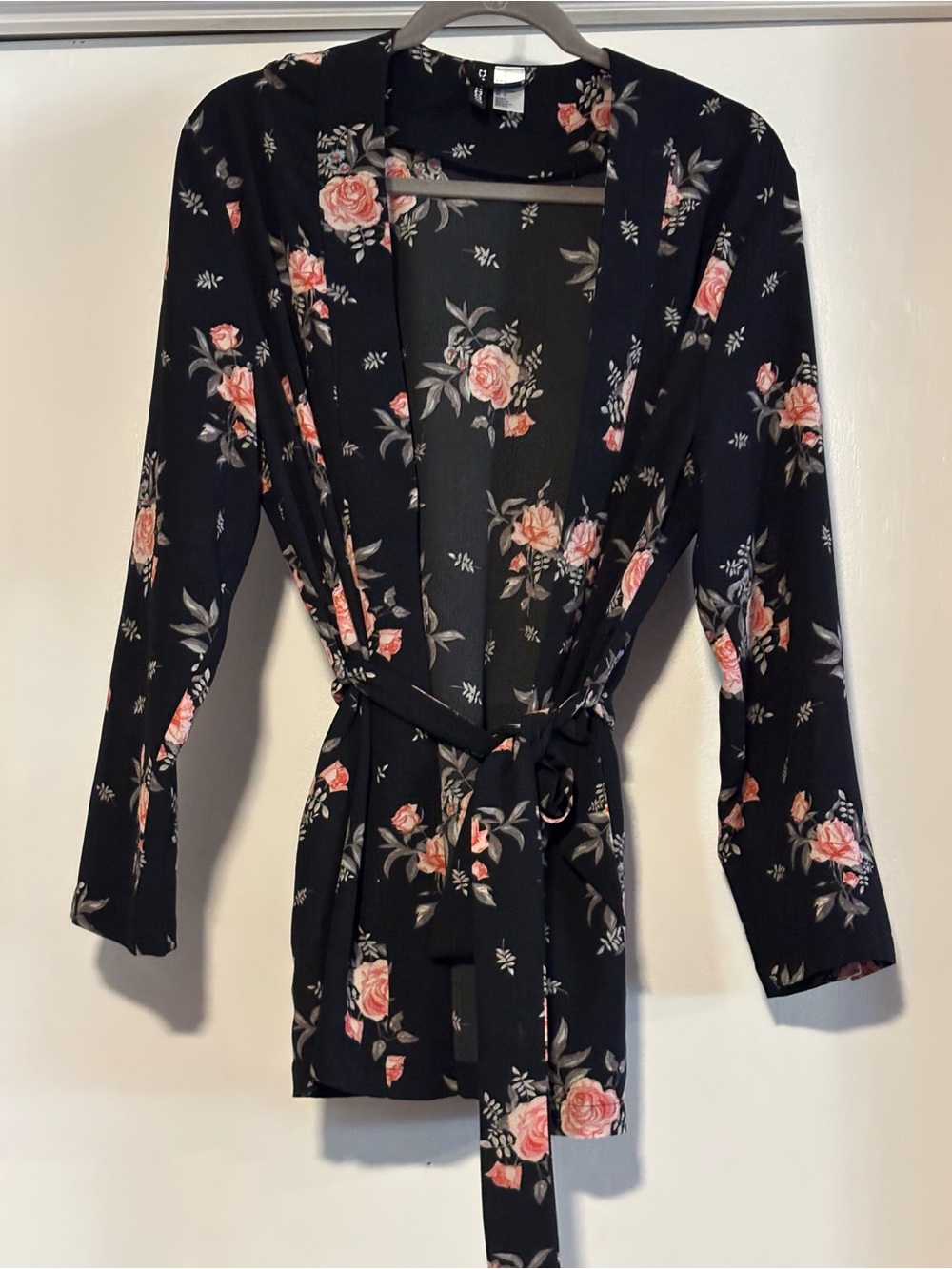 H&M Black tie cardigan Top with Pink Roses